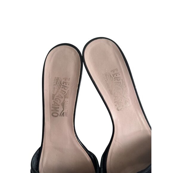 SALVATORE FERRGAMO Black Patent Leather Vintage Y2K Sandals Heels Sz 7.5 - Picture 5 of 10